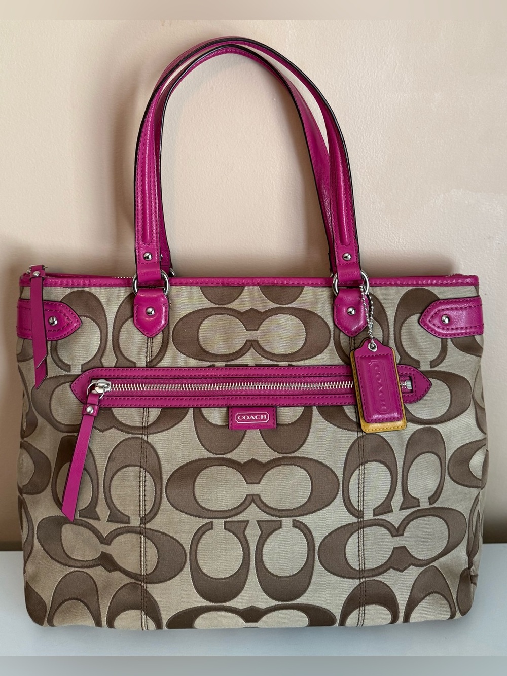 COACH DAISY SIGNATURE EMMA TOTE HANDBAG ICONIC JACQUARD PRINT CANVAS LEATHER TRM